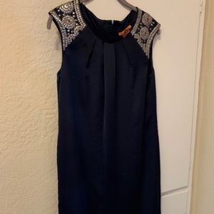 Tory Burch Navy Embellished Satin Sleeveless Dress